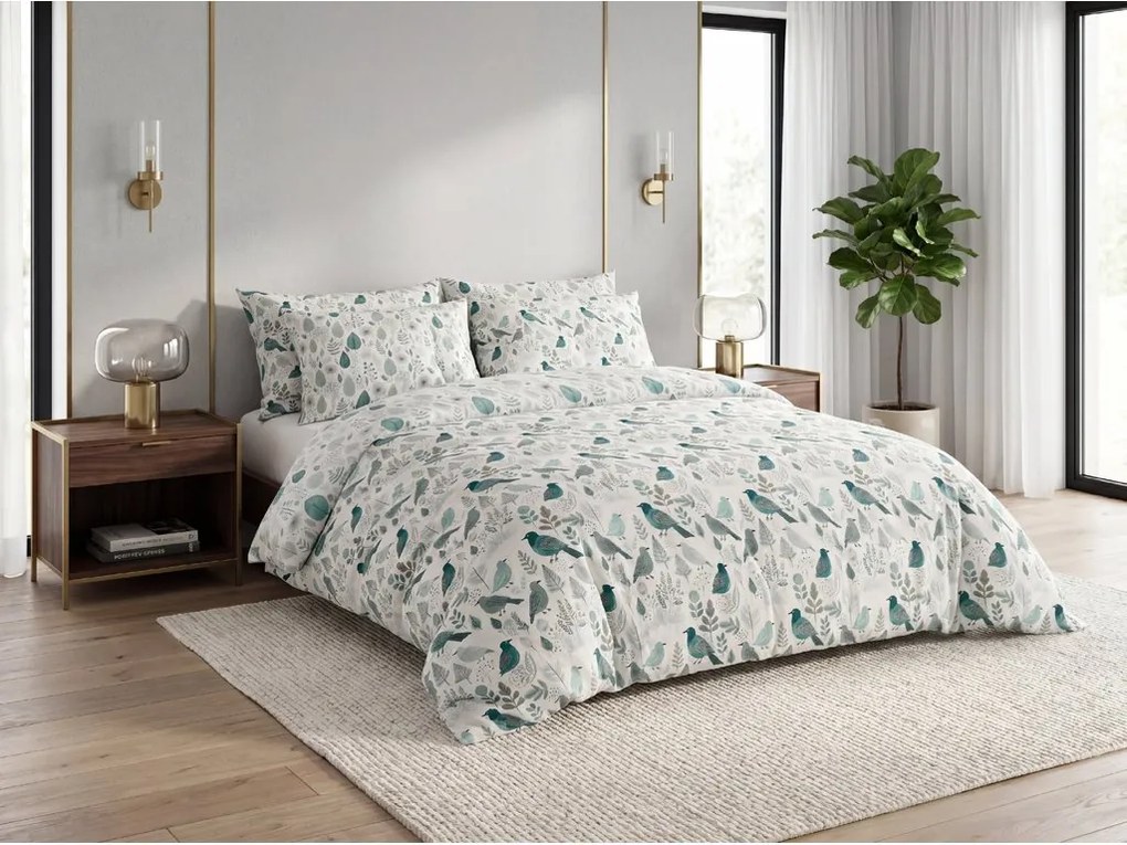 Polybavlnené obliečky LEAFBIRD POLY bielo-zelené Rozmer obliečky: 2 ks 70 x 90 cm | 200 x 220 cm