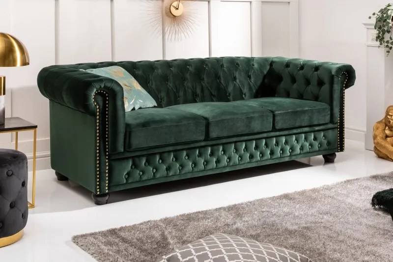 Pohovka Chesterfield zamat zelená