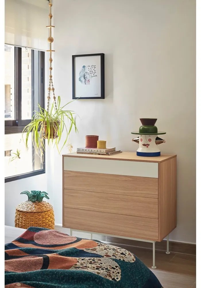 Krémovobiela komoda v dubovom dekore so zásuvkami Teulat Yoko