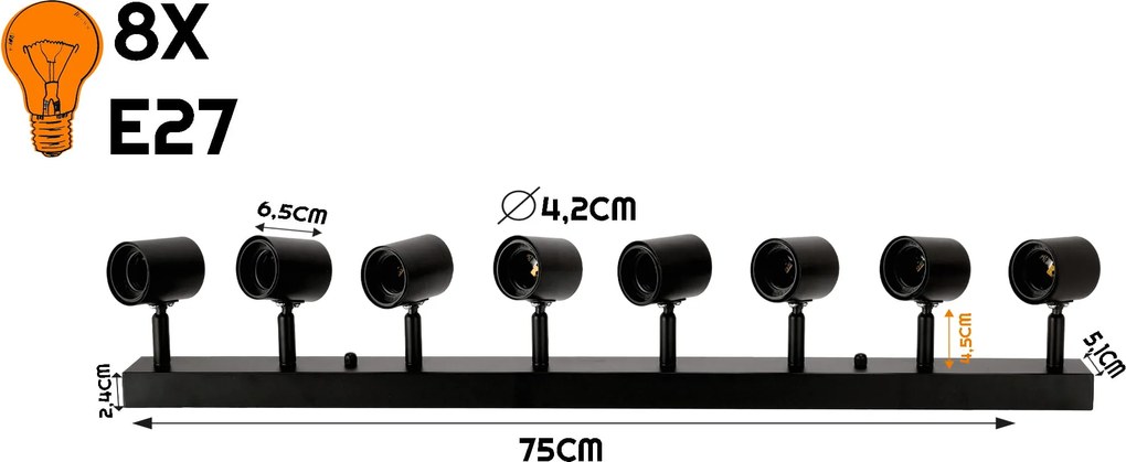BERGE Stropné svietidlo VIKI 8x E27 čierne