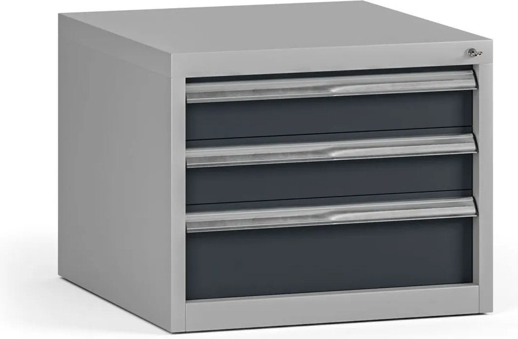 Závesný dielenský box na náradie G345 k pracovným stolom do dielne, 3 zásuvky, 565 x 580 x 450 mm, grafit