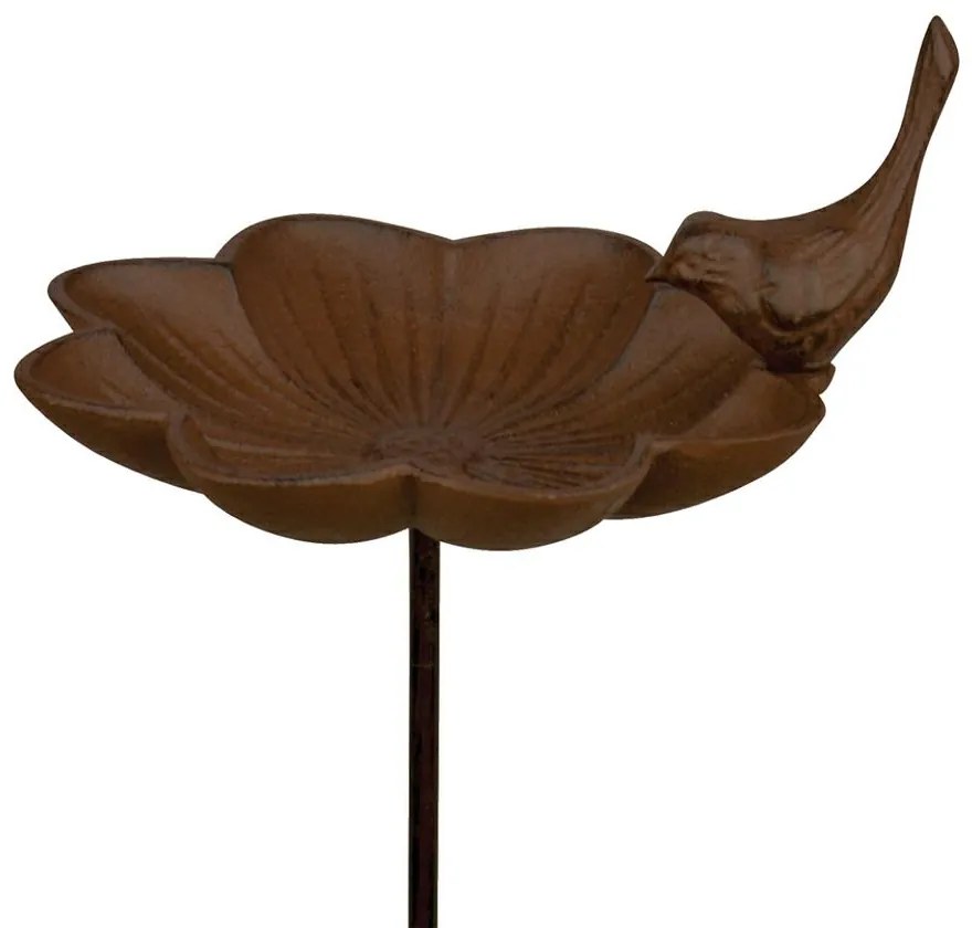 Zapichovacie napájadlo pre vtáky Flower, 91x19,5 cm, liatina, hnedá