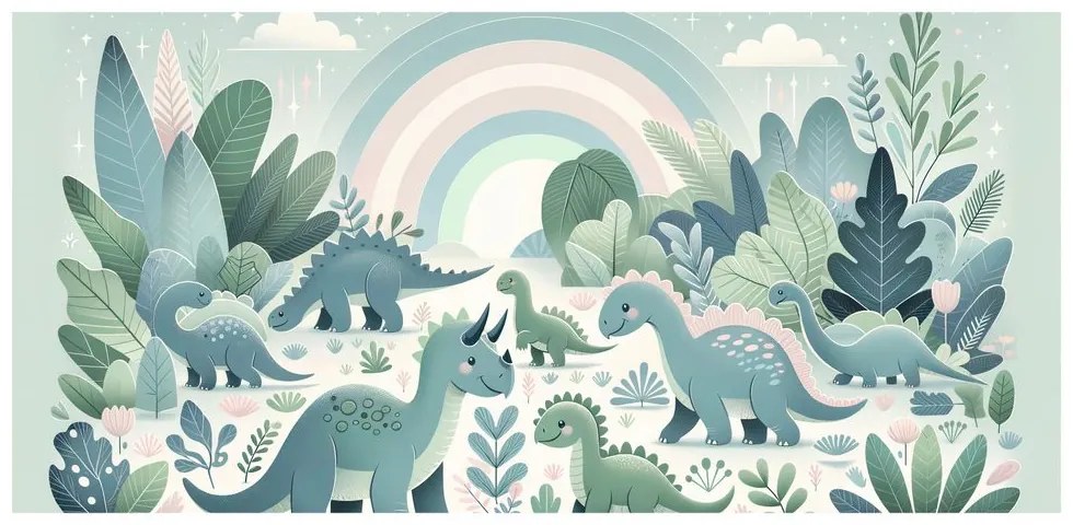 Obraz dinosauria krajina pod pastelovou dúhou
