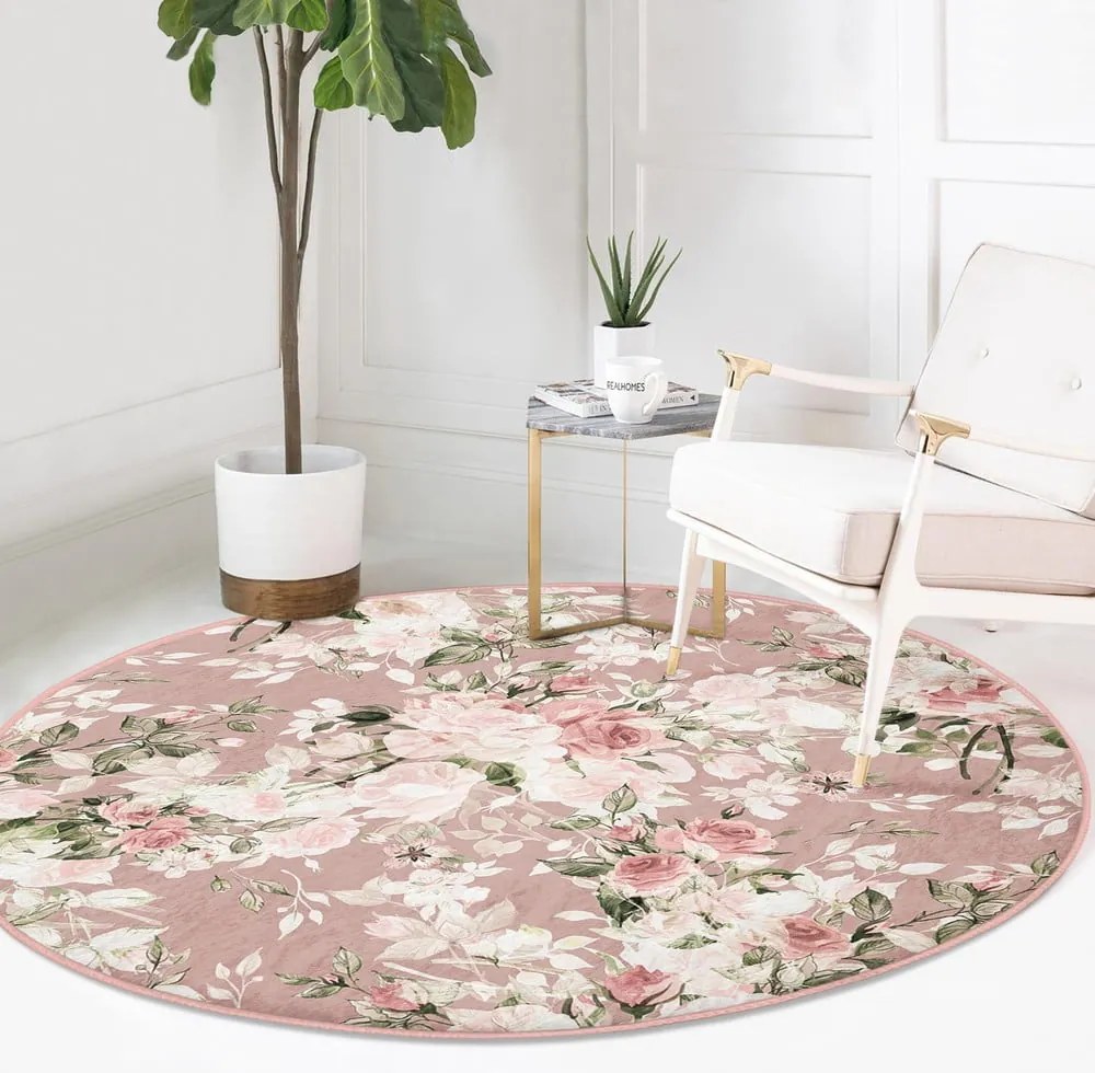 Svetloružový prateľný okrúhly koberec vhodný pre robotické vysávače ø 80 cm Comfort – Mila Home