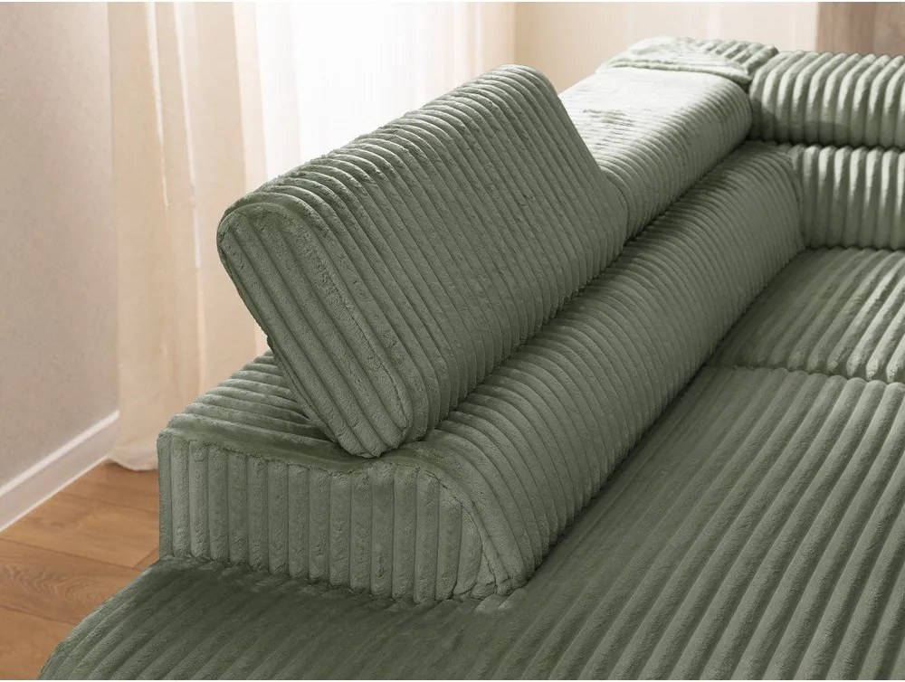 Zelená menčestrová rohová pohovka (ľavý roh/do L) Marbeya – Ropez