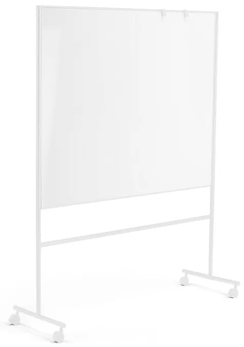 Biela magnetická tabuľa s kolieskami EMMA, obojstranná, 1500x1200 mm, biely rám