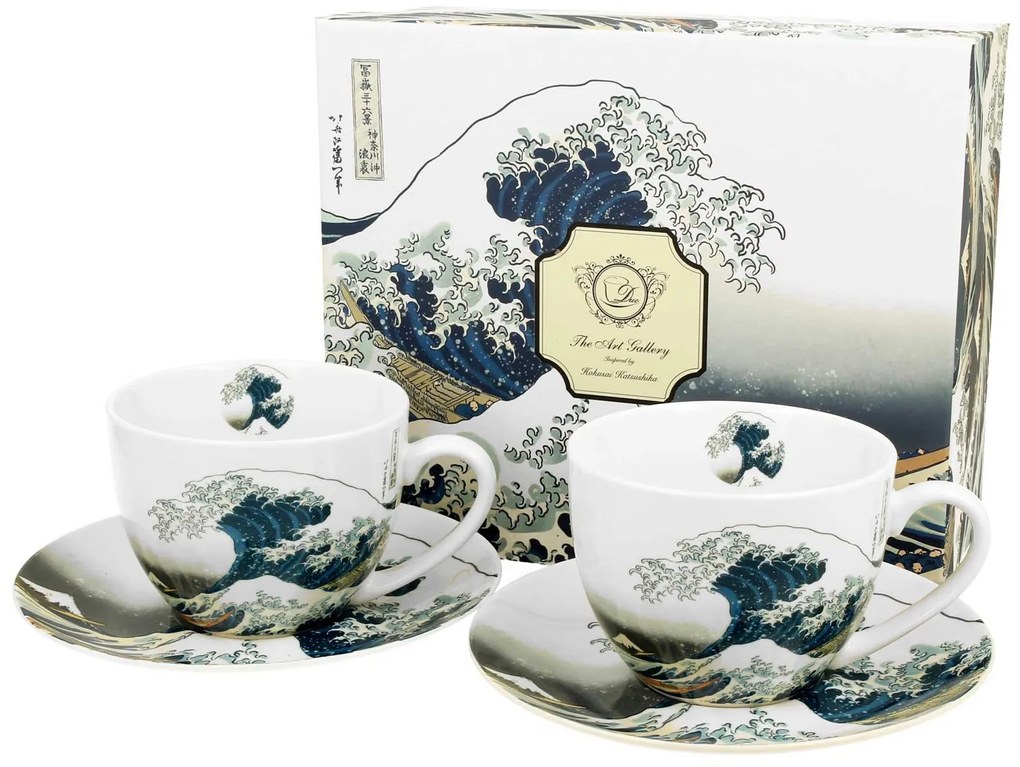 Porcelánová šálka s podšálkou Hokusai The Great Wave 250 ml sada 2ks
