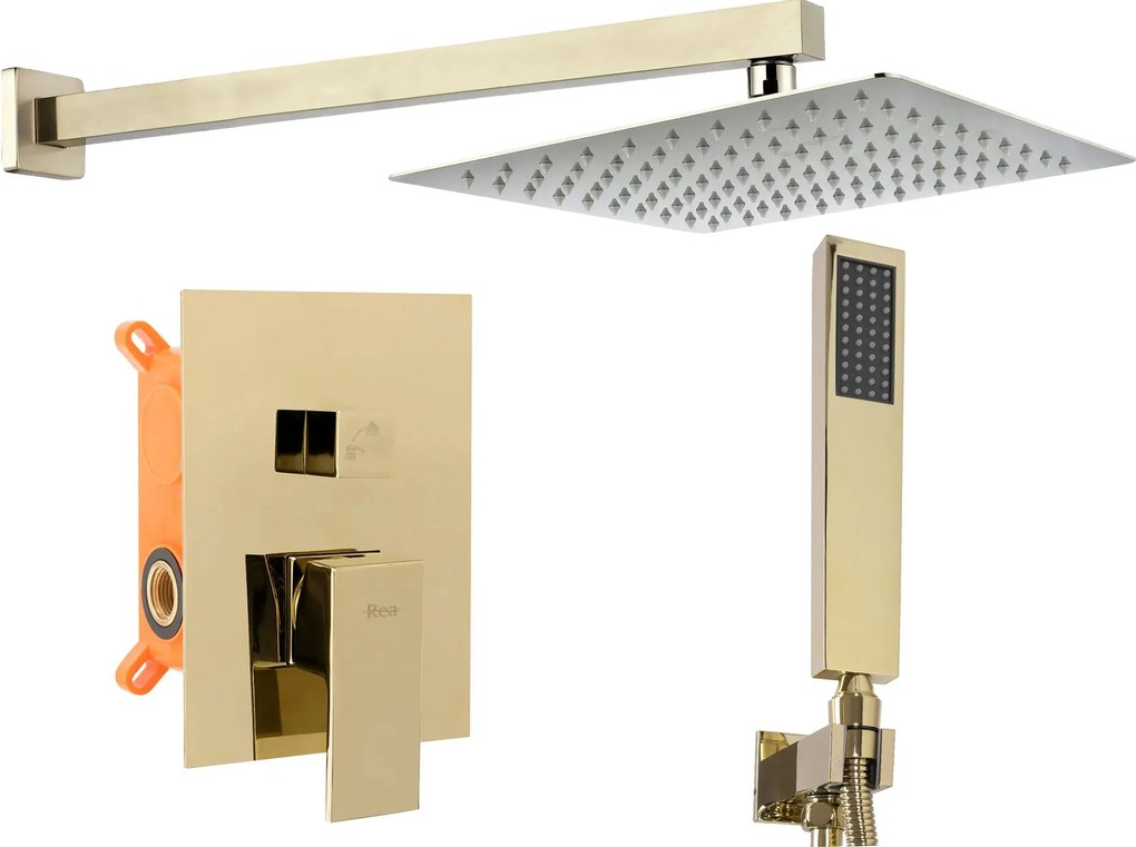 Sprchový komplet REA FENIX + BOX s podomietkovou batériou, zlatý