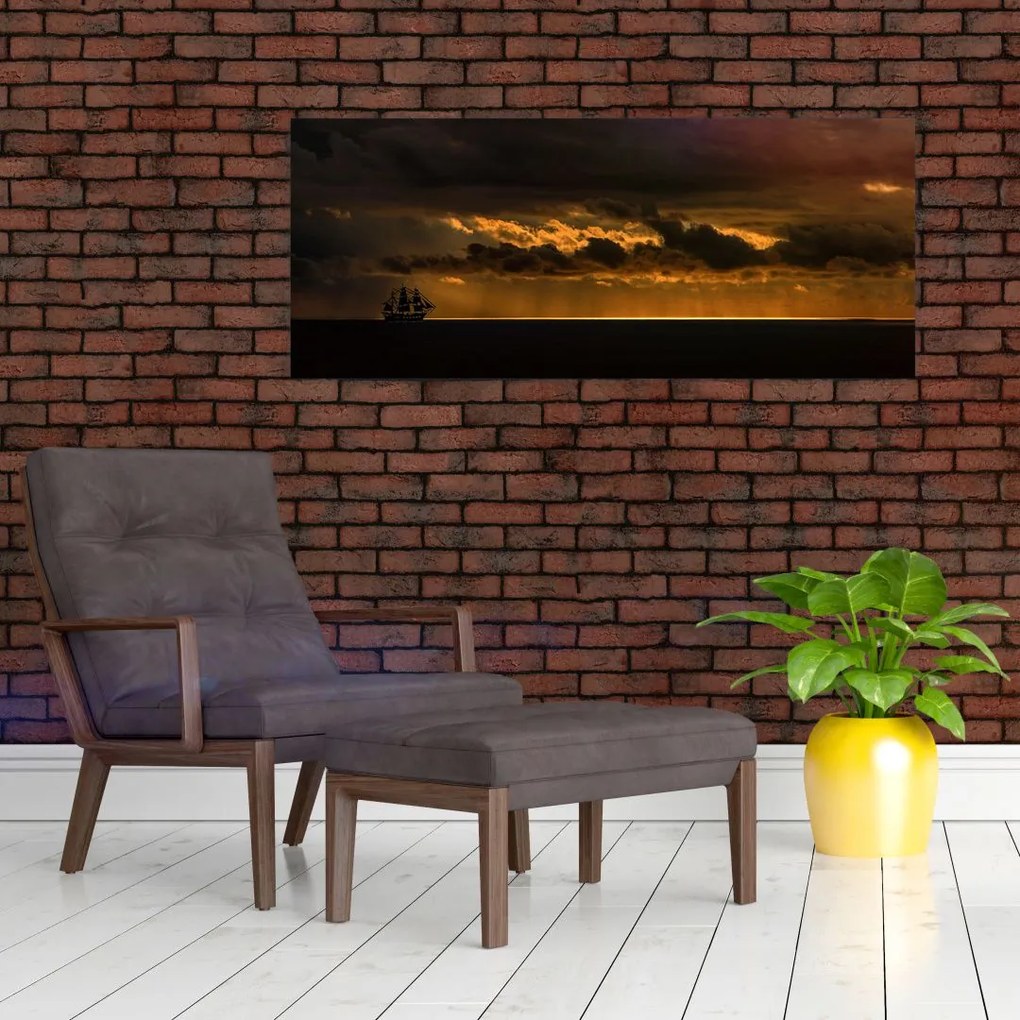 Obraz plachetnice pri západe slnka (120x50 cm)