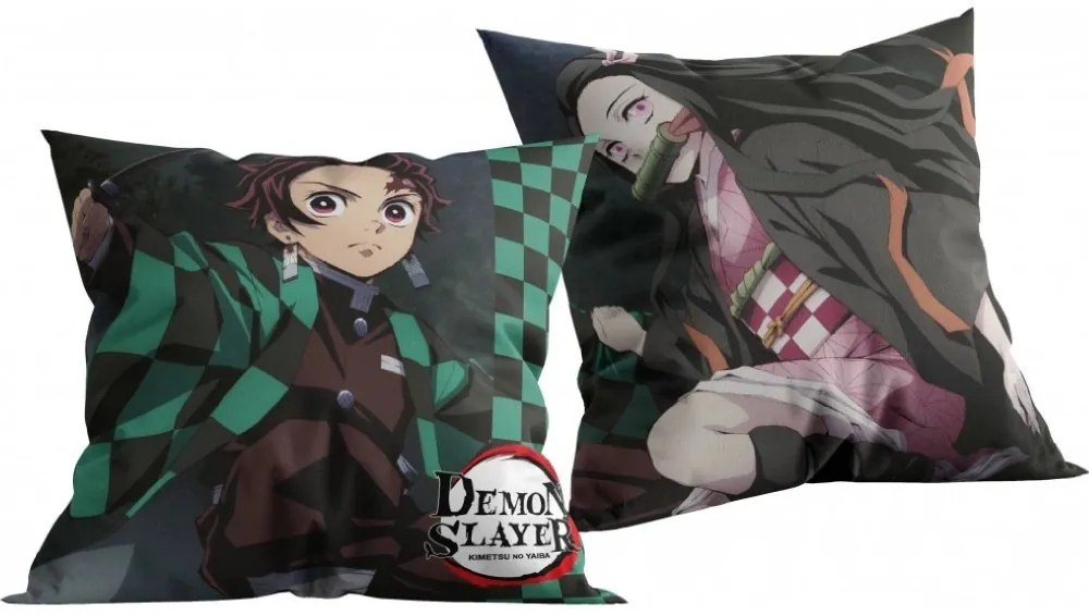Obojstranný vankúš Demon Slayer - motív Tanjiro &amp; Nezuko - 40 x 40 cm
