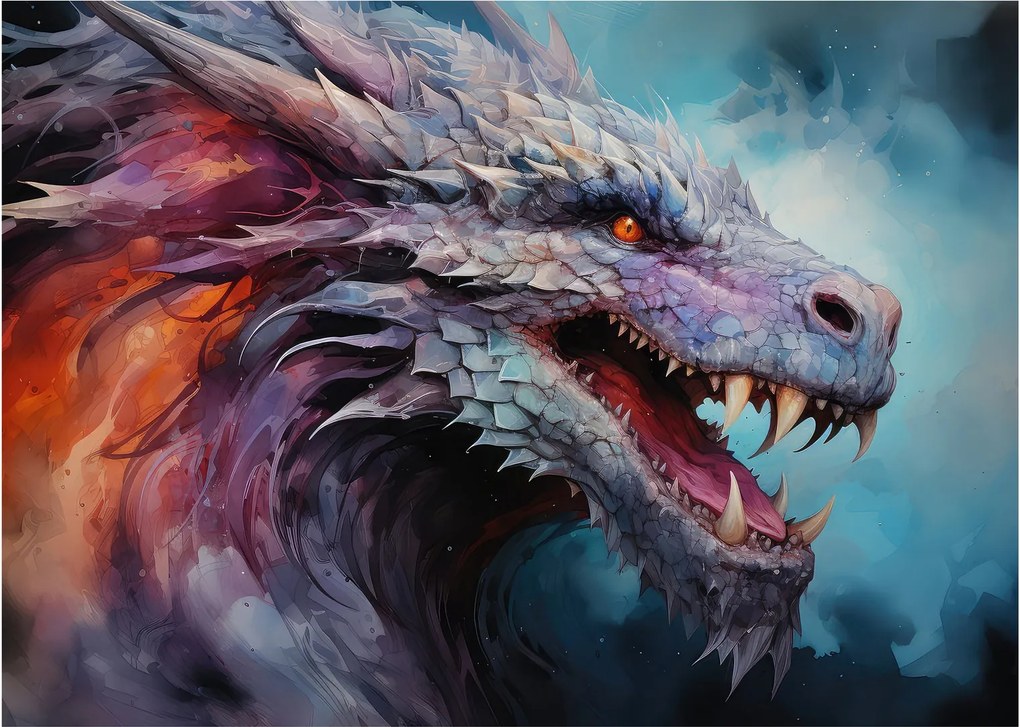 Sklenený obraz - Ilustrácia draka (70x50 cm)