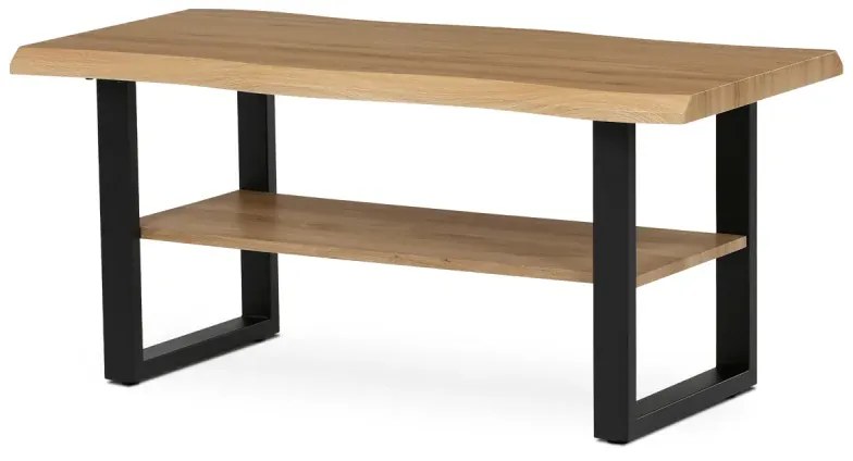 Stůl konferenční, 120x60x55 cm, MDF deska, dekor divoký dub, kov, police, černý lak