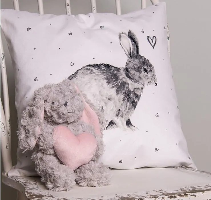 Šedý plyšový zajačik s ružovým srdiečkom - 14*15*20 cm