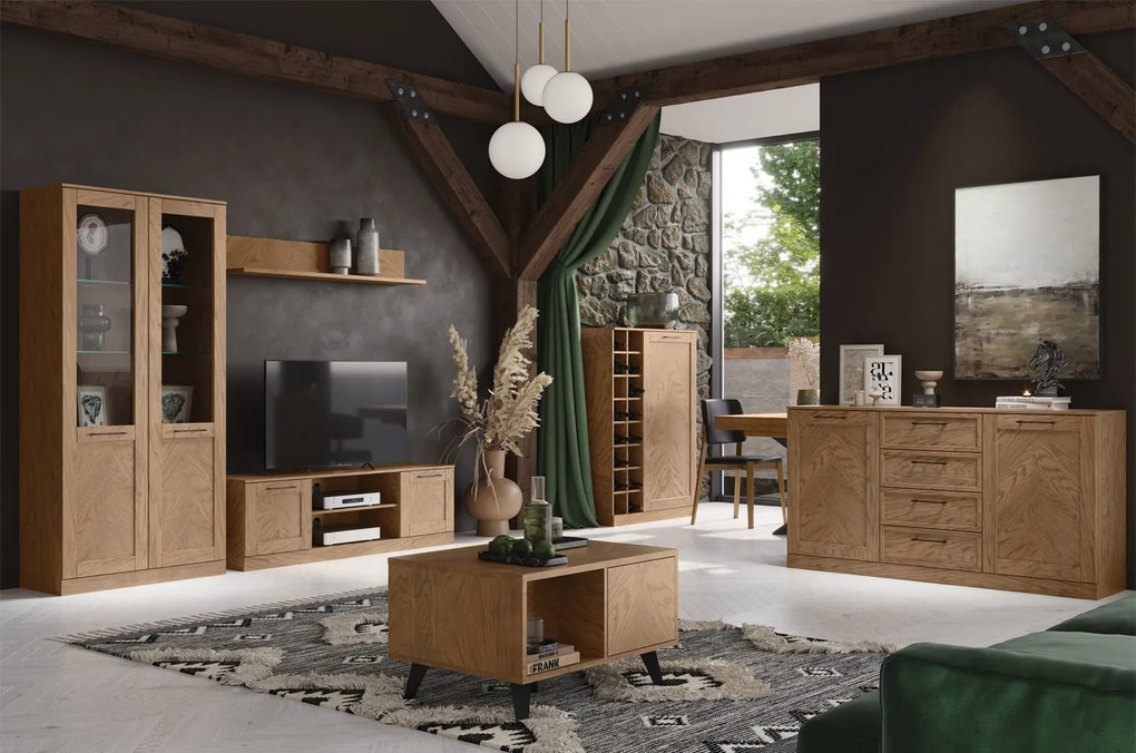 Vitrína Cozy 10 z masivu s LED osvětlením 65 cm dub Rustikal