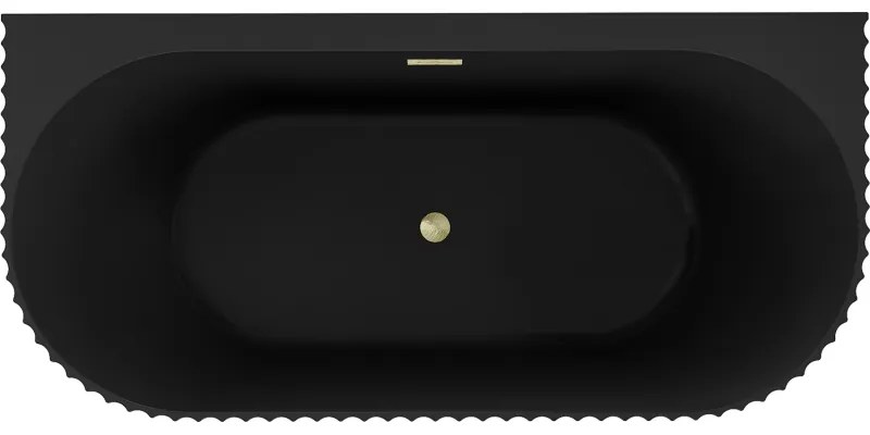 Mexen Sella, voľne stojaca vaňa ku stene, drážkovaná, 150 x 75 cm, čierna matná, zlatý matný prepad, 52711507571-55