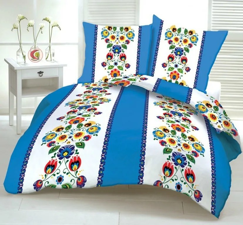 FOLK BLUE krepové obliečky DeLuxe Rozmer obliečok: 140x200 cm, Obsah balenia: Set Balenie