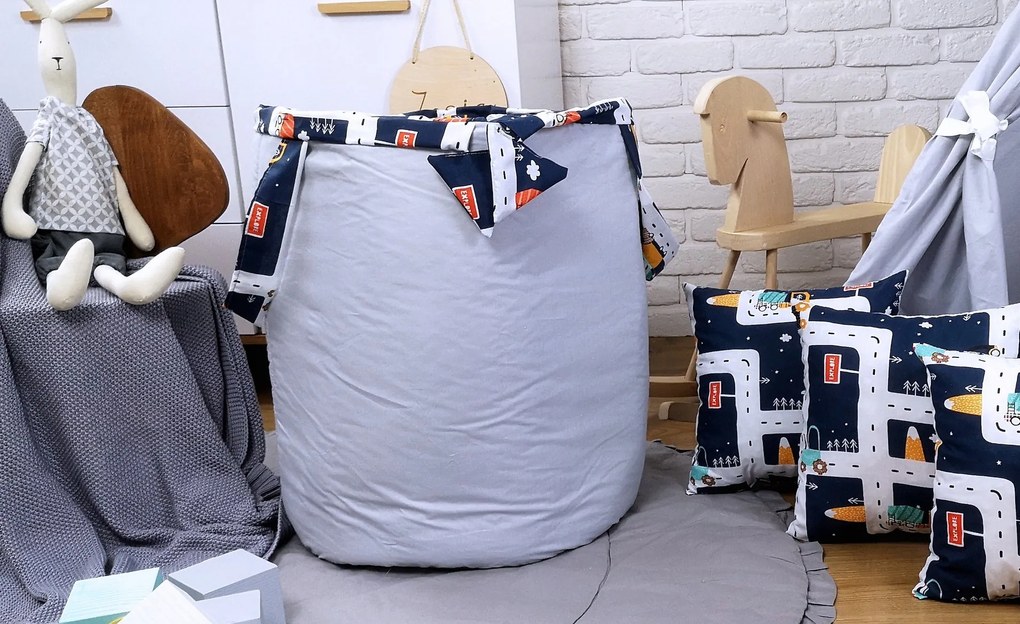 Detský kôš na hračky MESTEČKO - šedý