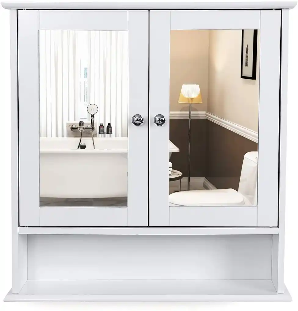 VASAGLE Kúpeľňová skrinka biela so zrkadlom 56x58 cm | BIANO