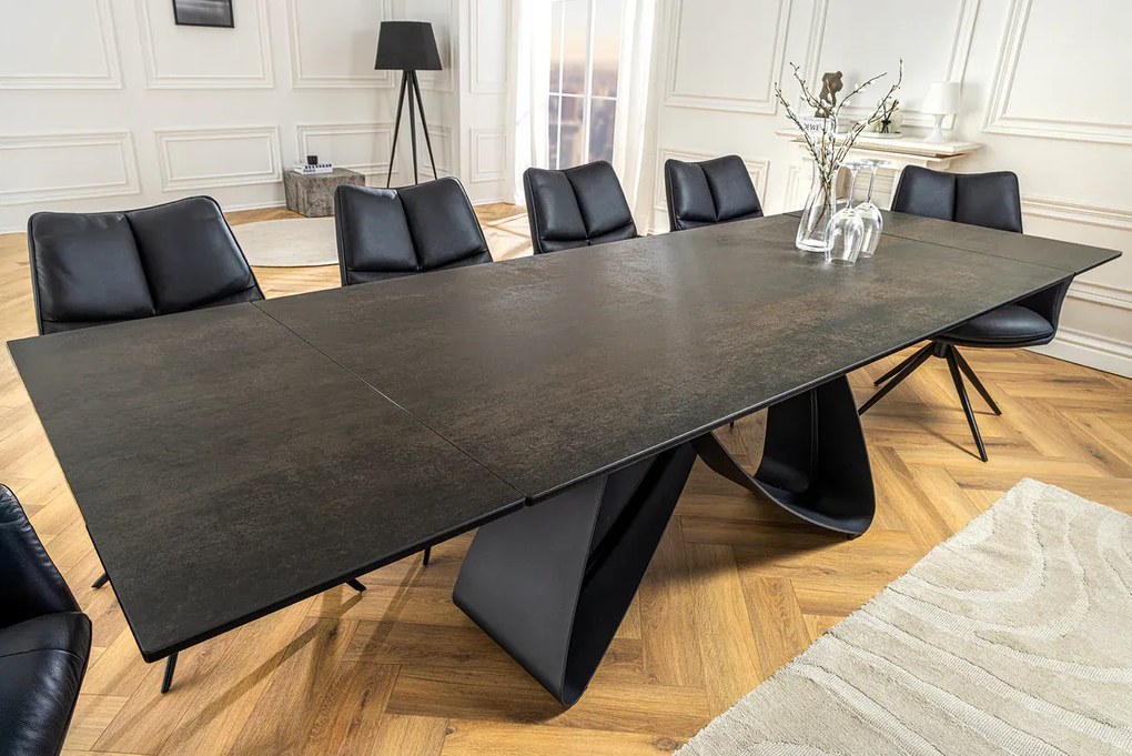 Jedálenský stôl TOMTOC 180-220-260 cm - keramický mramorový vzhľad rust/čierna