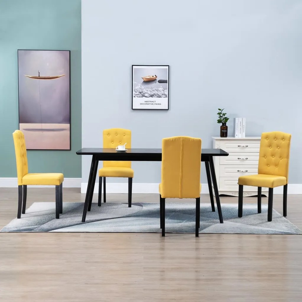 vidaXL Jedálenské stoličky 4 ks, žlté, látka