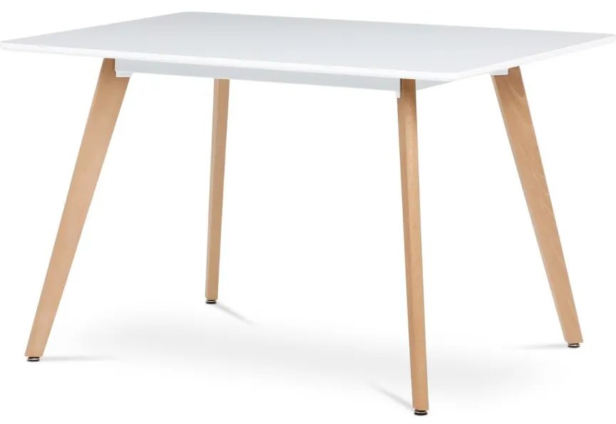 Jedálenský stôl DT-313 WT 120x80x74 cm, MDF, biely matný lak, masívny buk