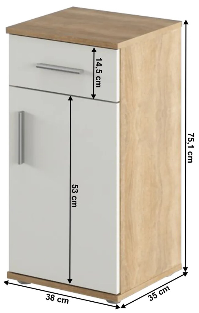 Kúpeľňová skrinka Lessy New 3 - biela / dub sonoma