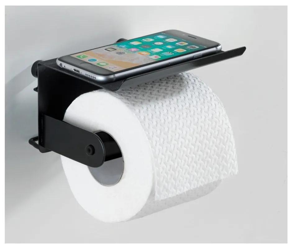 Čierny nástenný držiak na toaletný papier s podložkou na mobil Wenko Classic Plus