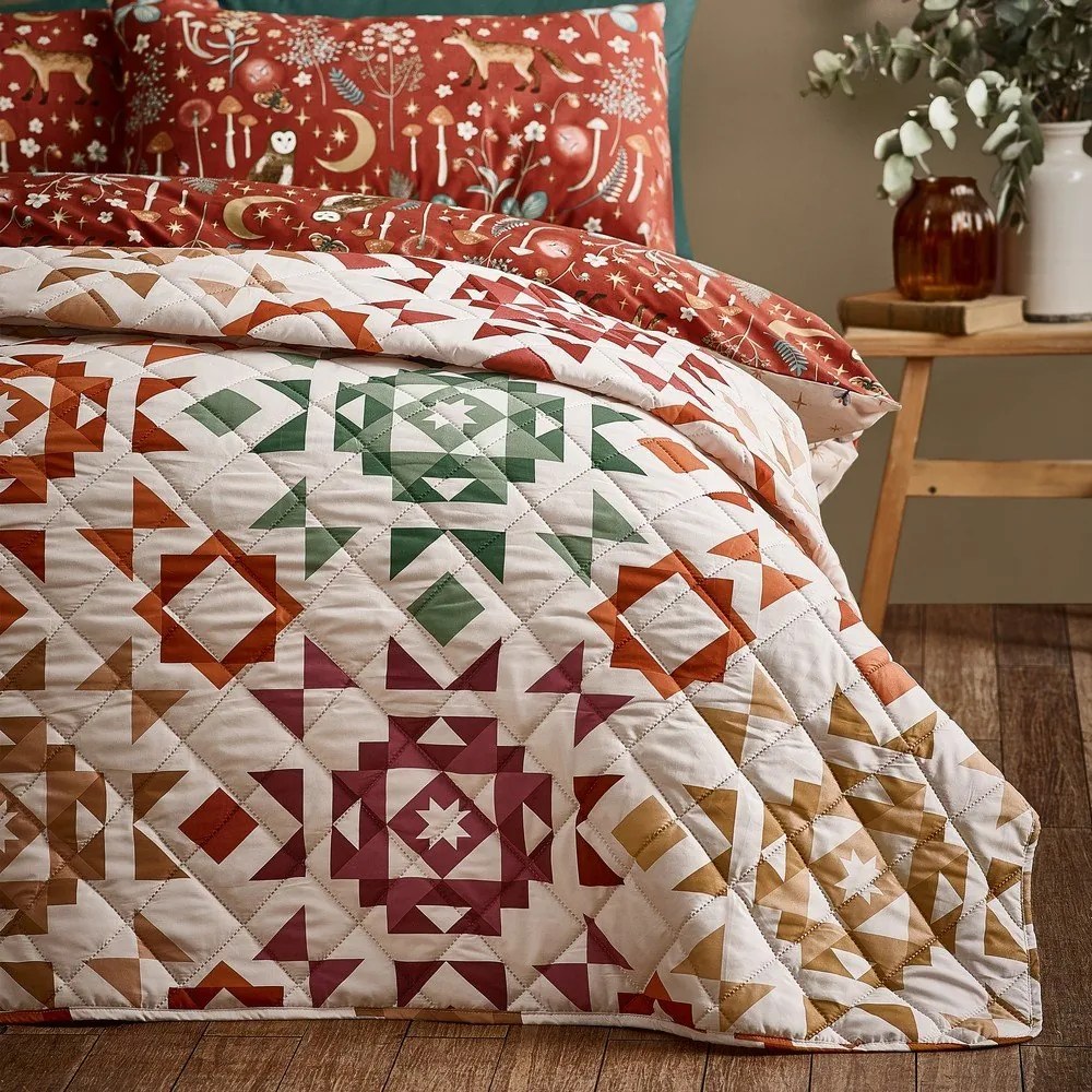 Béžový prešívaný pléd 220x230 cm Autumn Patchwork Geo – Catherine Lansfield
