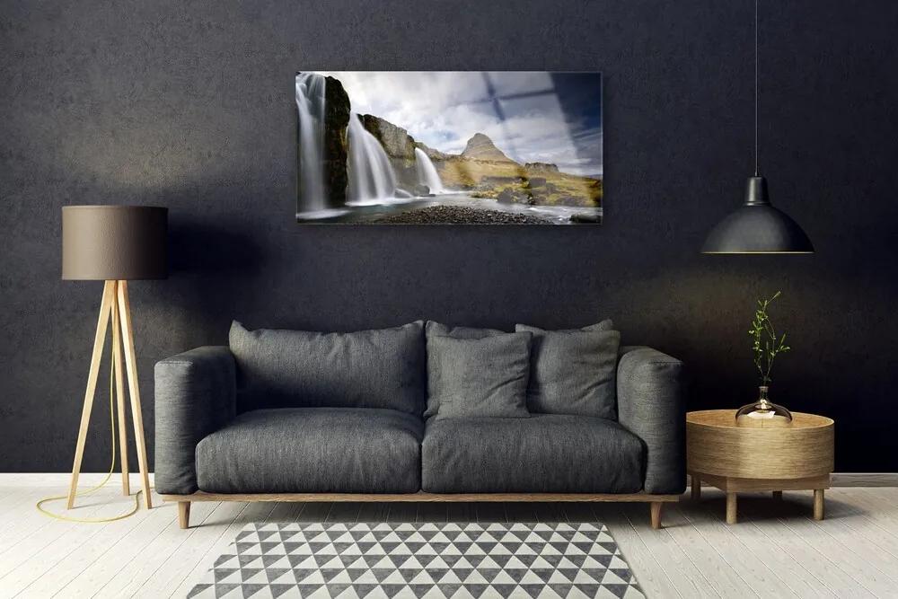 Skleneny obraz Vodopád hory príroda 140x70 cm