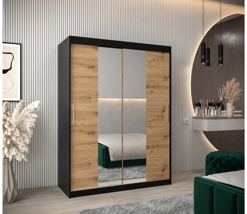 Šatníková skriňa 150 cm Toki 1 (Čierna matná + Dub artisan). Akcia -63%. Vlastná spoľahlivá doprava až k Vám domov. 1064907