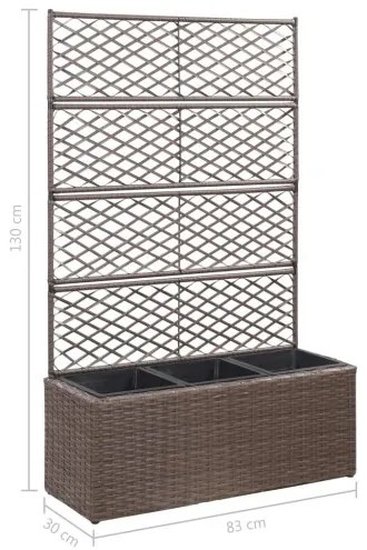 vidaXL Kvetináč s mriežkou, 3 nádoby 83x30x130 cm, polyratan, hnedý-