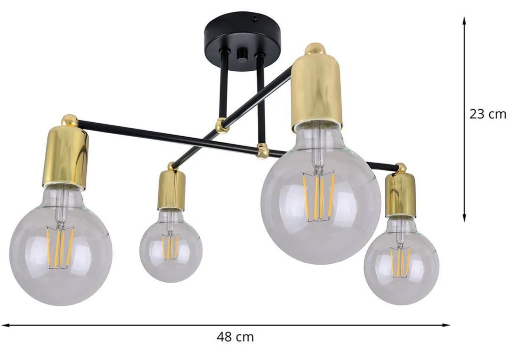 Stropné svietidlo EDISON, zlaté telo svietidla