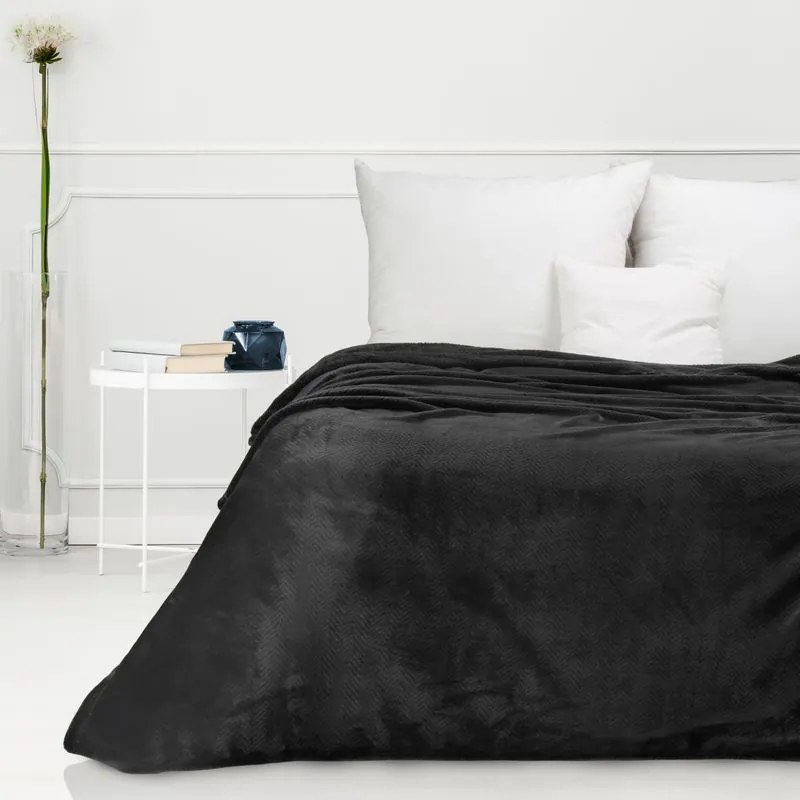 EUROFIRANY Flano deka veľmi mäkká na dotyk s 3d efektom 220 cm x 200 cm čierna 100 % polyester Varianta: 401110