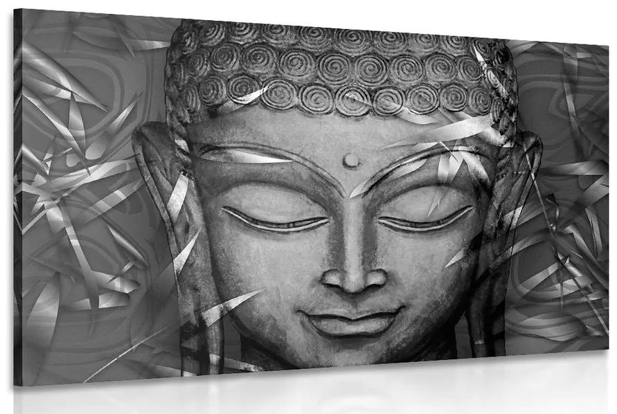 Obraz usmievajúci sa Budha v čiernobielom prevedení
