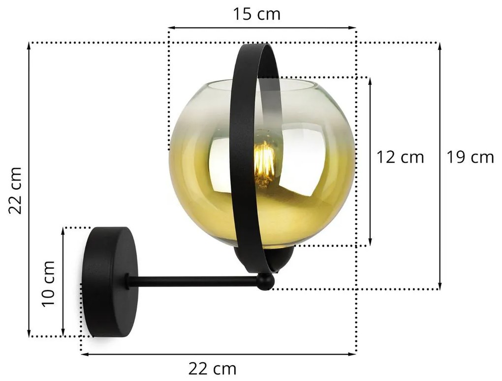 Nástenné svietidlo Bergen Gold Ring, 1x zlaté/transparentné sklenené tienidlo (fi 15cm)