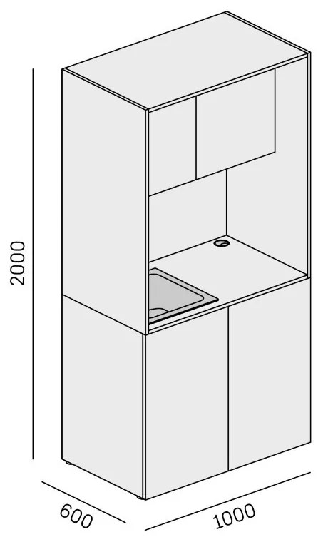 PLAN Kuchynka NIKA s drezom a batériou 1000 x 600 x 2000 mm, biela, ľavá