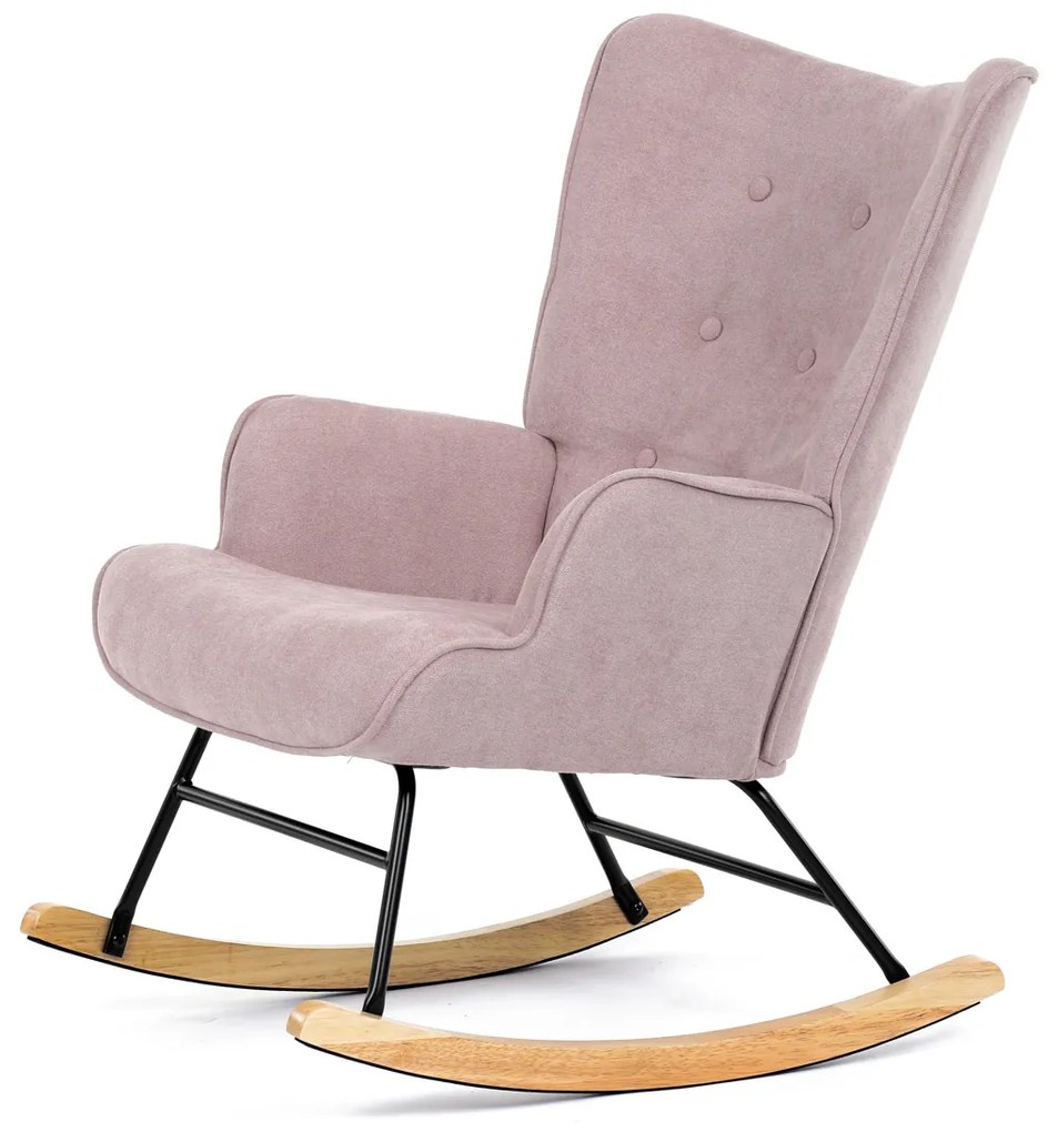 Autronic - Křeslo houpací, potah růžová látka, dřevěné nohy, masiv kaučukovník - AK-371 PINK2