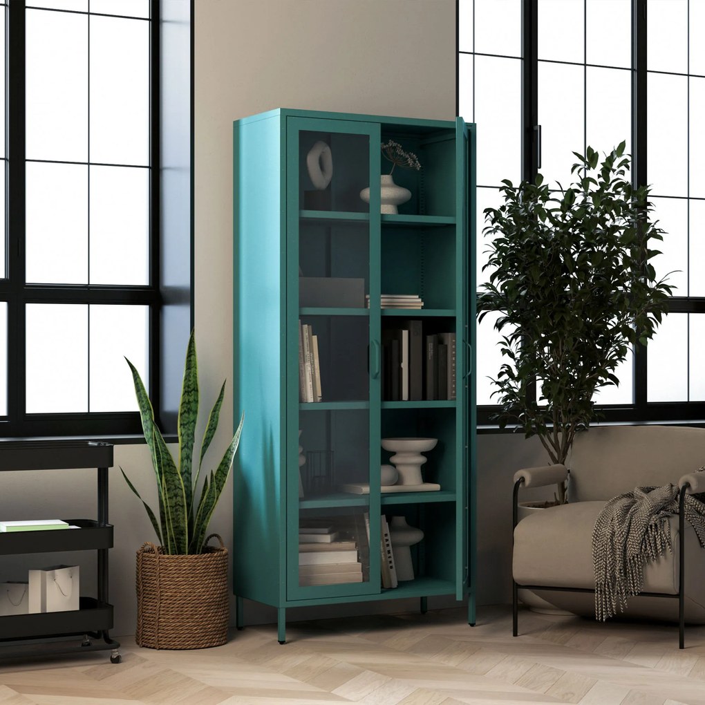 Vitrína ANGELO, 800 x 1850 x 450 mm, Modern: morská modrá