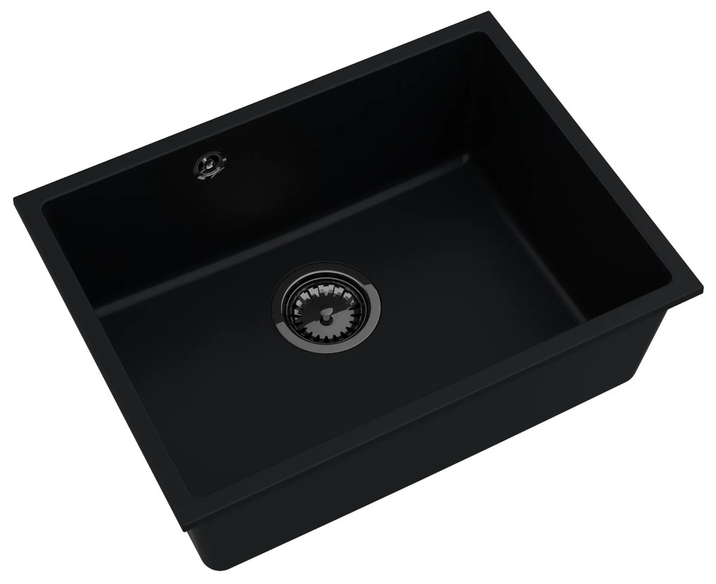 Sink Quality Crypton 60, kuchynský granitový drez 535x400x205 mm + čierny sifón, čierna, SKQ-CRY.C.1KBO.60.XB