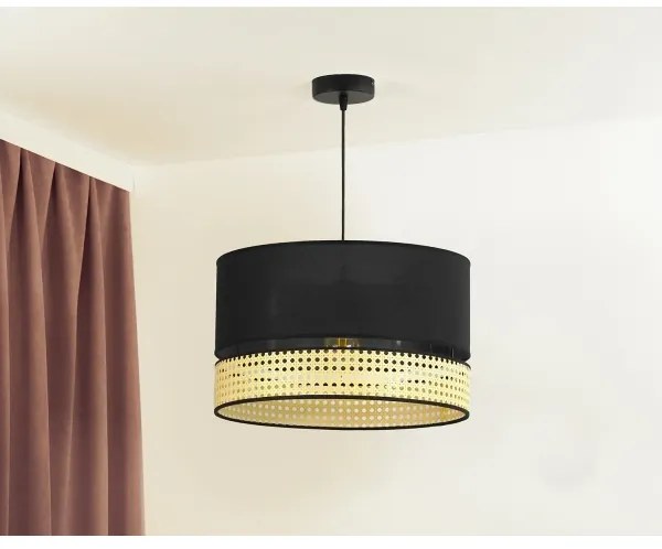Duolla - Luster na lanku DOUBLE RATTAN 1xE27/15W/230V pr. 40 cm čierna/béžová