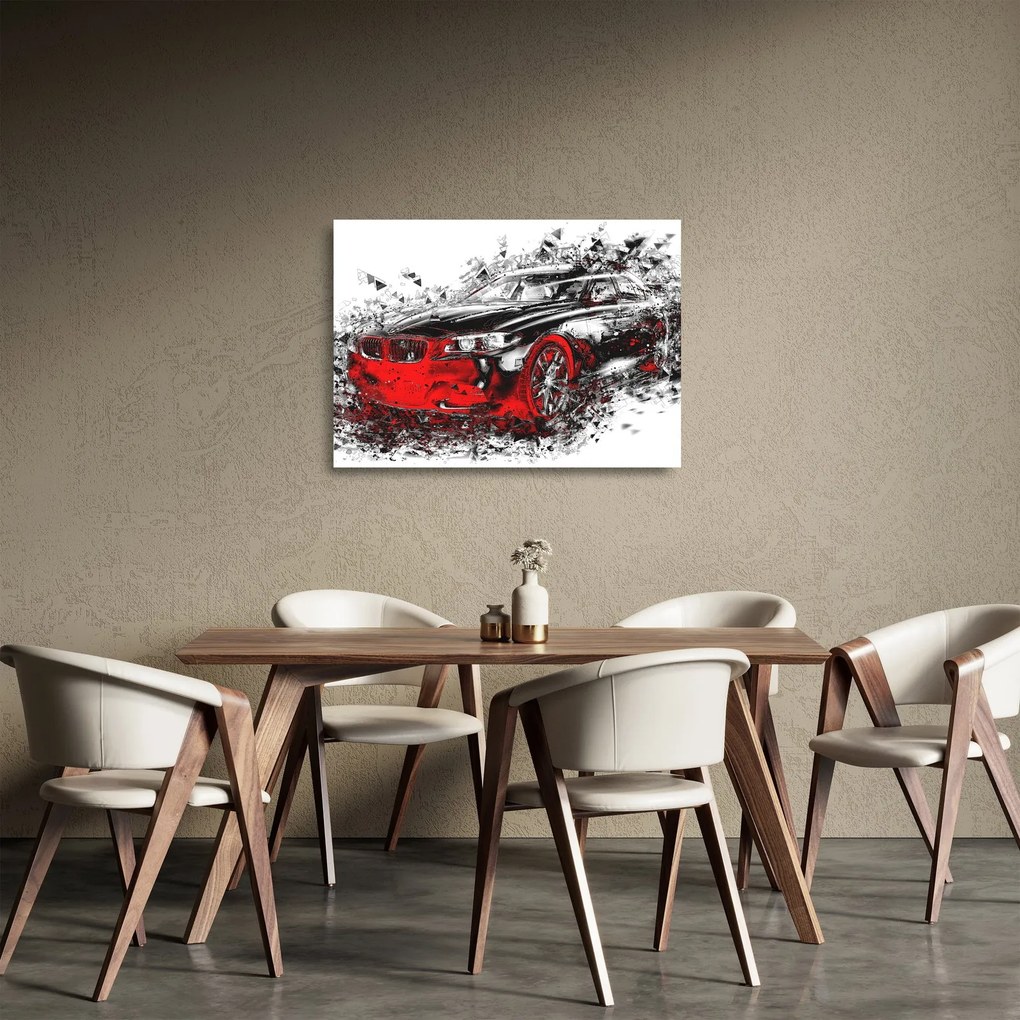 Sklenený obraz - Maľované auto v akcii (70x50 cm)