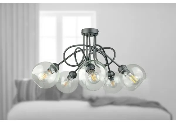 Prisadený luster EVIE 5xE27/60W/230V antracit/číra