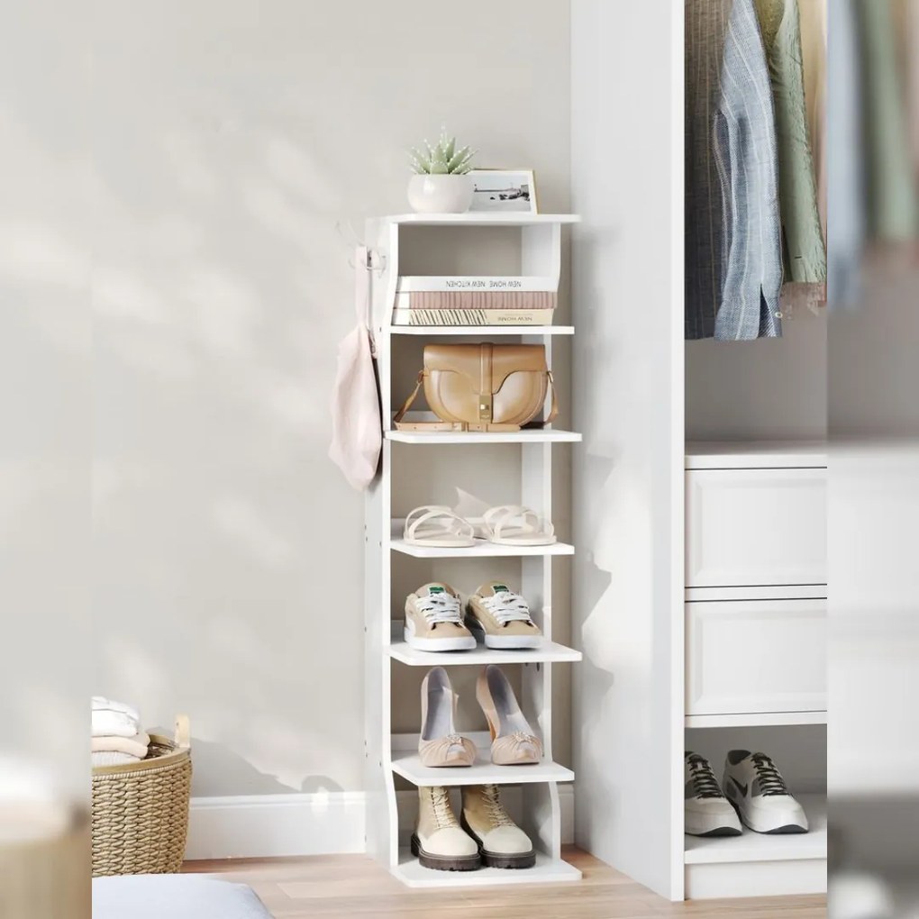 Vasagle Botník CINDY, 6 úrovní, 30x26,4x110,4cm, biela