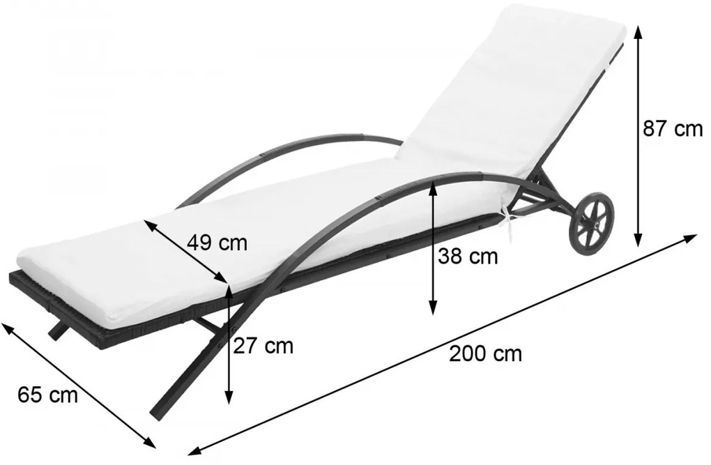 Set 2 záhradných lehátok HWC-E27, polyratan, sivé vankúše - tmavo sivá