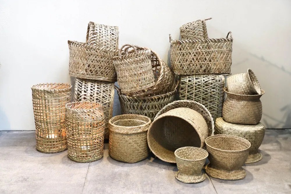 2 ks Dekoratívne pletené košíky z morskej trávy - 22 * ​​16/16 * 13 cm