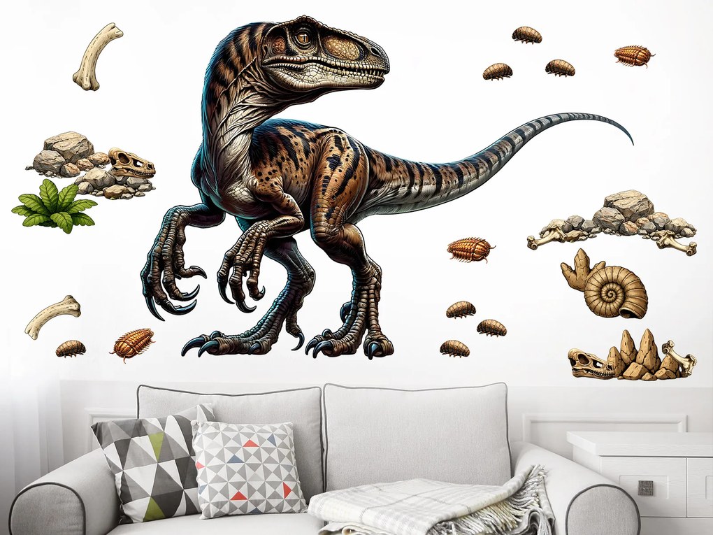 Velociraptor textilní prelepiteľná nálepka na stenu hárok 47 x 33 cm