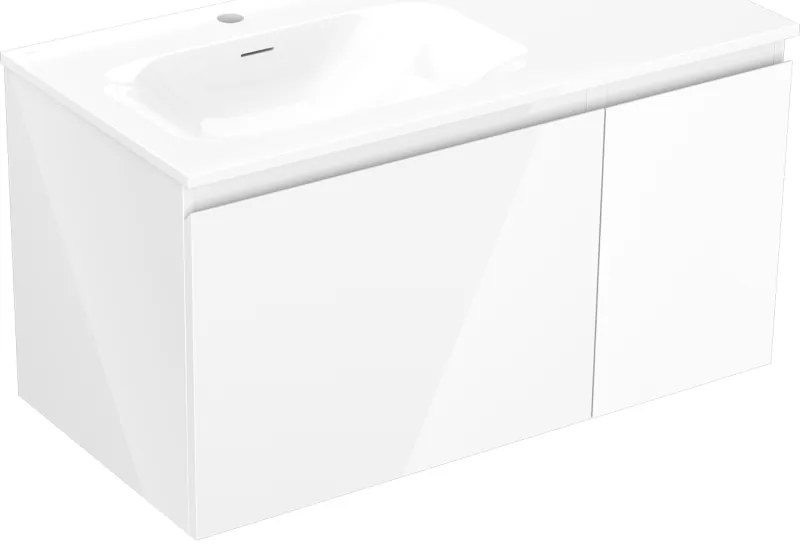 Mexen Orio, kúpeľňová skrinka 90 cm s umývadlom Vela ľavá, 1S, 1D, biela lesklá, 91A13-09047-3-BBFF00-W23L00