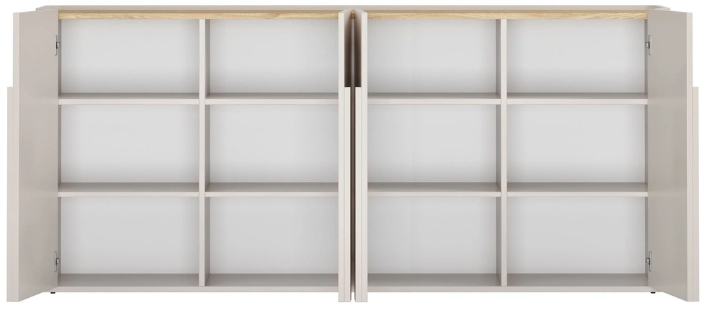 Komoda Amilio 200 cm štvordverová - kašmír / olejovaný dub / úchytky kašmír