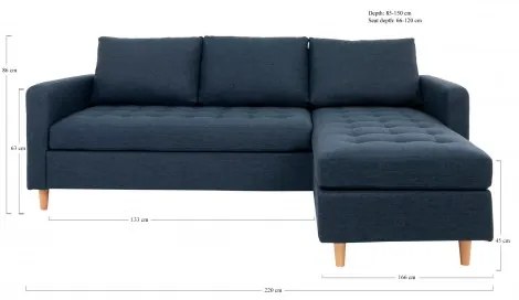 Rohová pohovka FIRENZE 219 cm polyester, modrý House Nordic 1301502