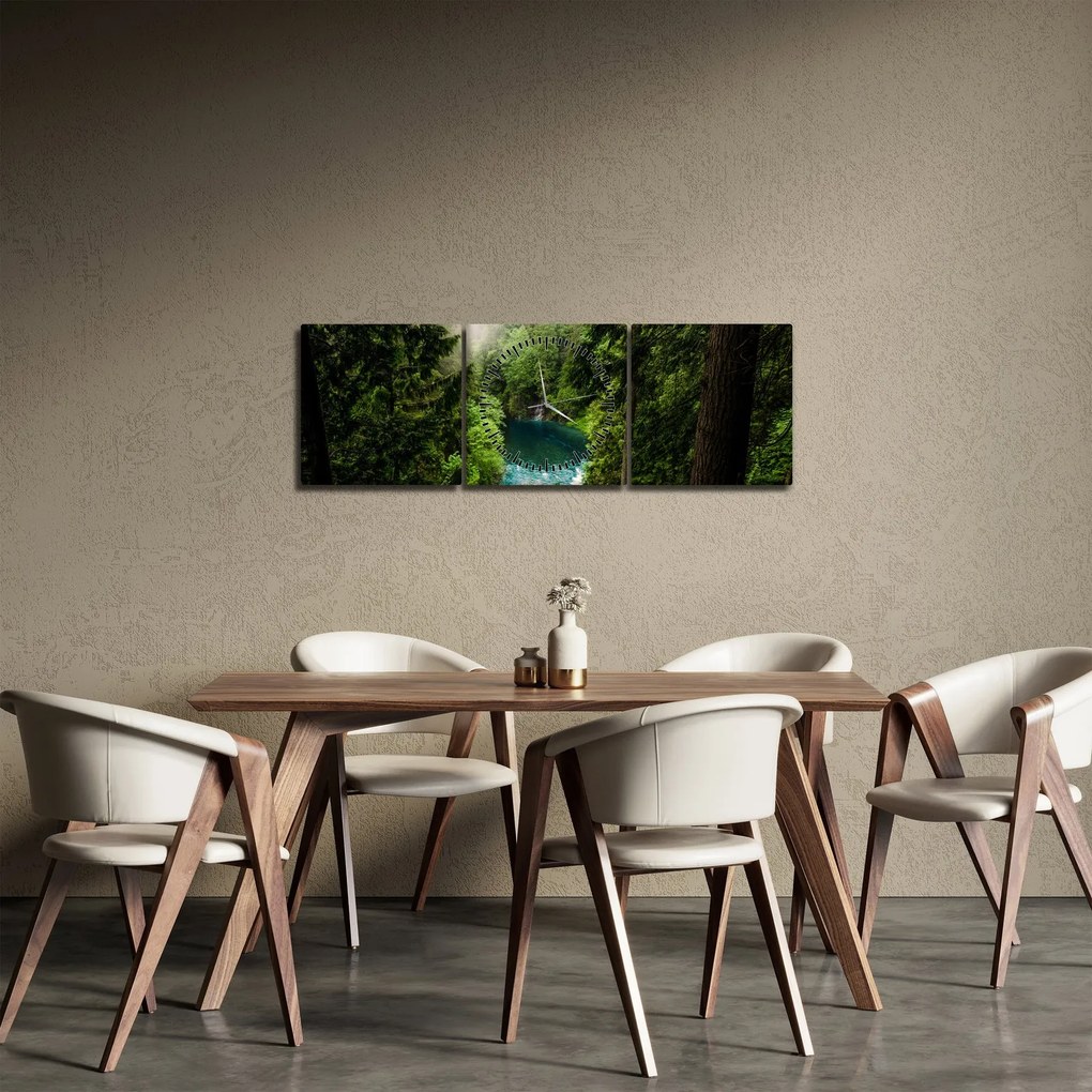 Obraz - Priezor medzi stromami (s hodinami) (90x30 cm)